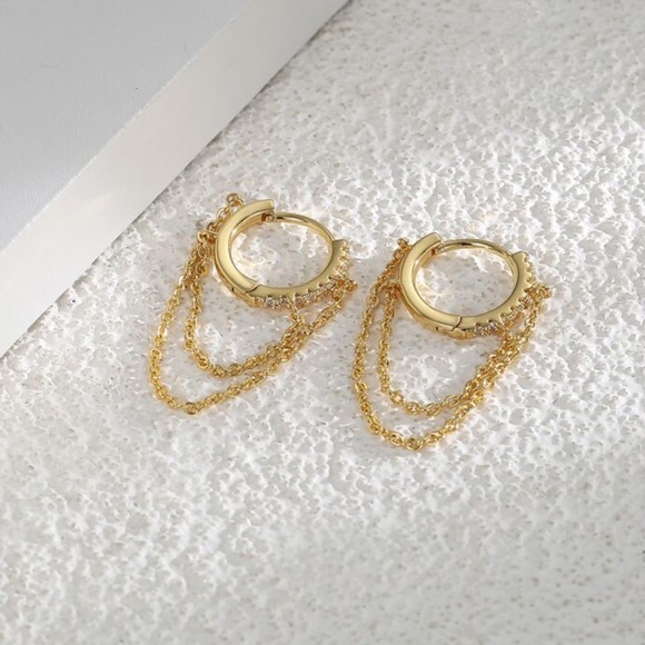 Jewelry - Golden Chain Tassel Clip on Cuff Earrings With Inlay